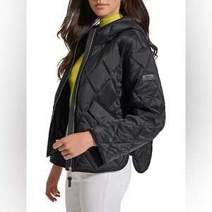 DKNY Women's Cropped Hooded Diamond Quilted Coat